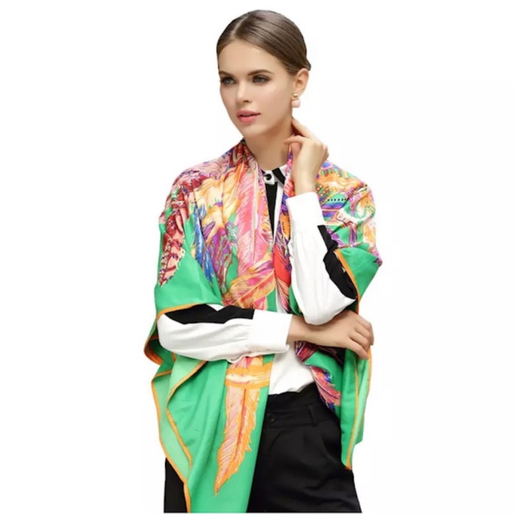 NWT 100% PURE SILK PRINT SQUARE SCARF BIG STOLEN SHAWL - Picture 2 of 12